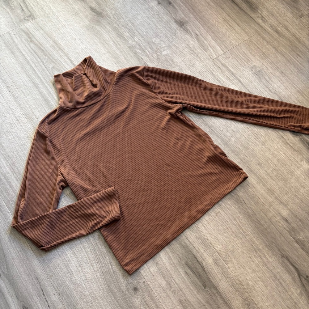 Brown Turtleneck Long Sleeve Top